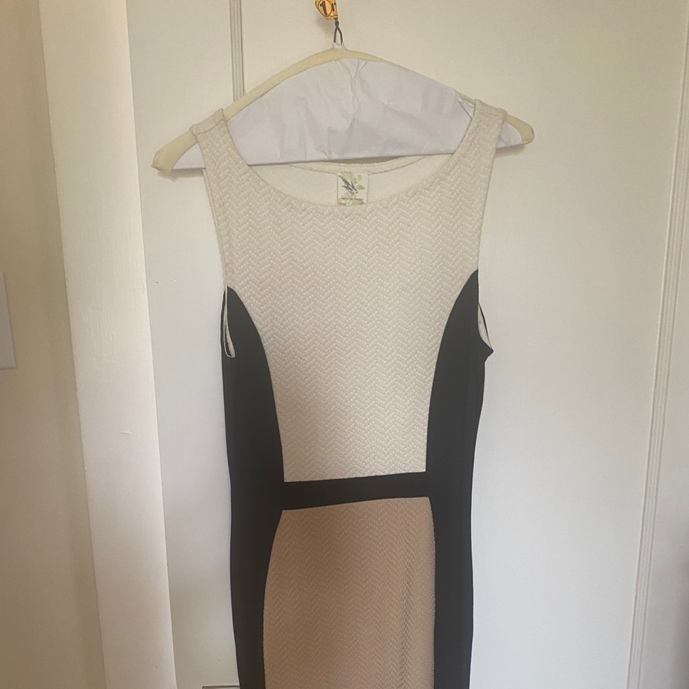 Anthropologie 3 block dress, black, white and tan.